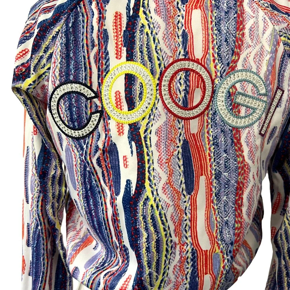 Coogi White & Multicolor Kaleidoscope Abstract Print Zip Front Jacket Small EUC - Picture 2 of 11